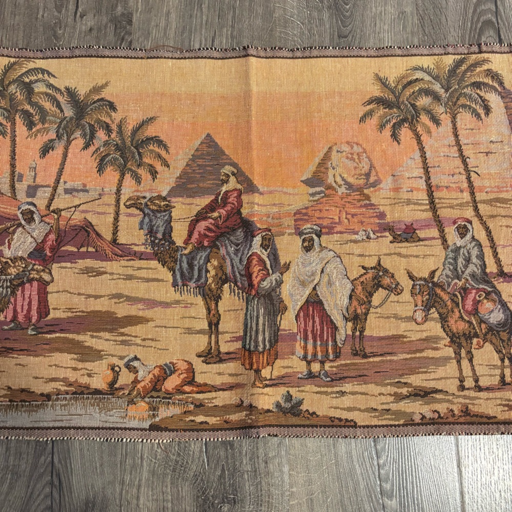Vintage Wall Hanging Wall Decor Tapestry Middle Eastern Egyptian Desert Scene - Picture 3 of 9